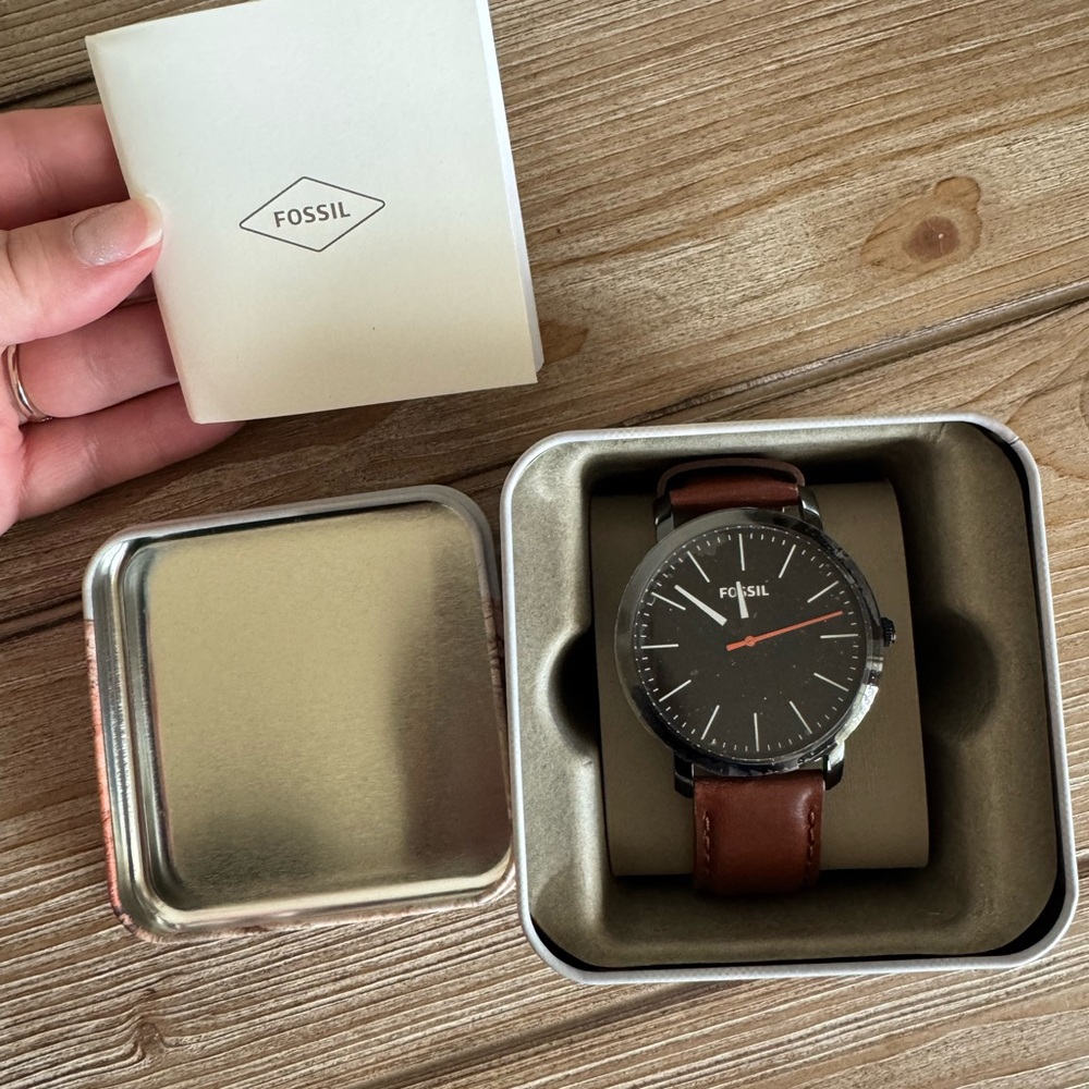 Fossil Black and Brown Leather Strap Watch